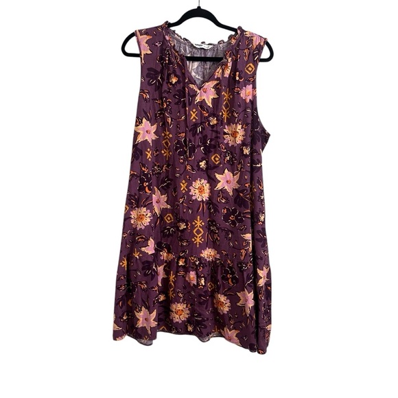 Sonoma Plum Purple Golden Floral Linen Blend Sleeveless Shift Dress Size 0X - Picture 1 of 7